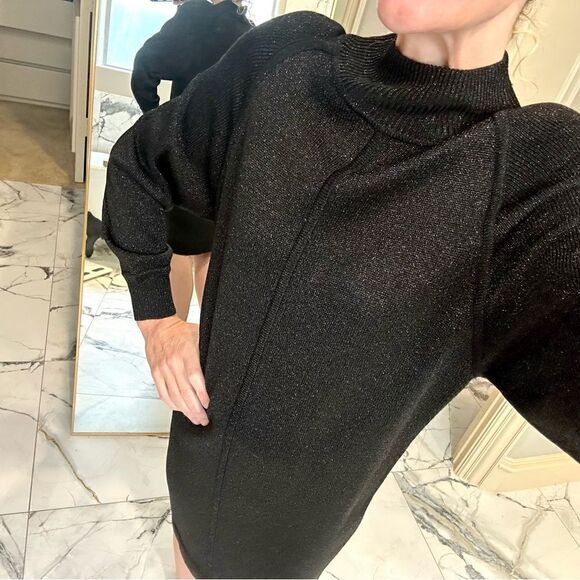 Vintage Bill Blass Knits | Black Metallic Knit Sparkle shoulder pads Le dress - Picture 2 of 9